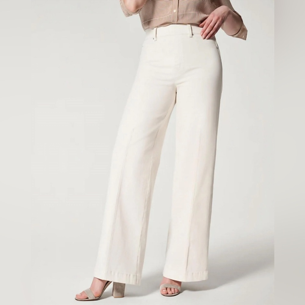 NWT SPANX Seamed Front Wide Leg White Pants Pull On Women’s XS